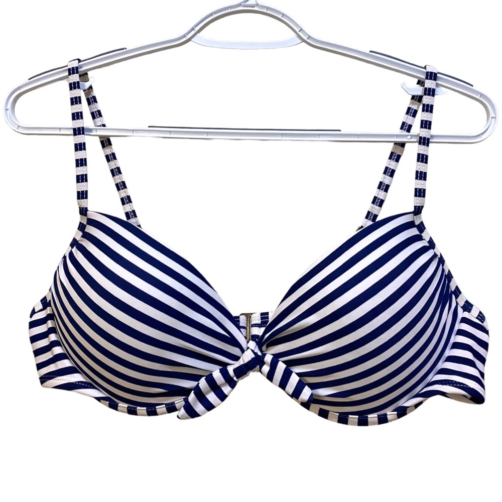 Xhilaration Push-Up Padded Navy Blue White Striped Bikini Top